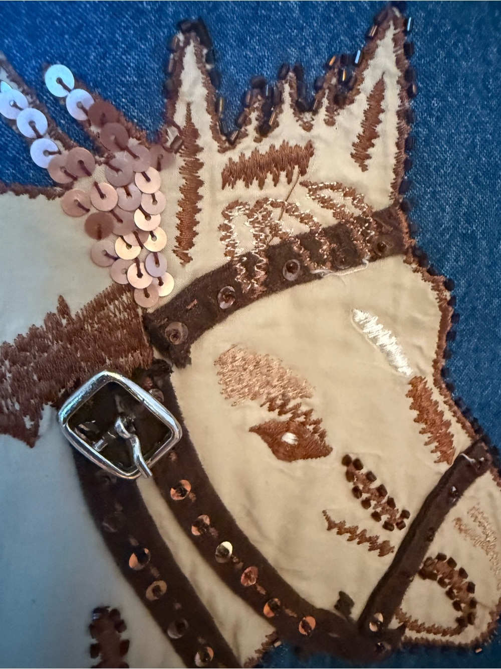Tantrums vintage 100% cotton Horse Equestrian Western Denim Beaded Sequin Jacket - Picture 3 of 12